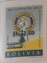 Stamp, Rotary Emblem and nurse with children - surcharged, Bolivia,  , Children, Hospitals, Rotary
