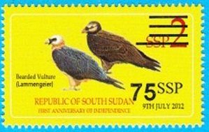 2017 Surcharges on 2012 Birds of South Sudan Stamp