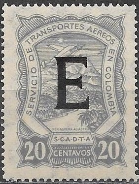 Stamp, Seaplane over Magdalena River "E", Colombia,  , Aircraft, Landscapes, Letters (Alphabet), Rivers, Volcanos