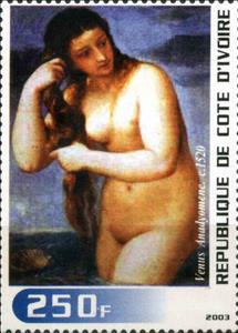 Stamp, Venus Anadyomene c.1520, Cinderellas,  , Nudes, Paintings
