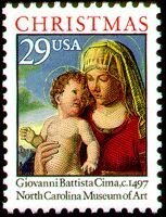 Stamp, Madonna and Child in a Landscape, by Giovanni Battista Cima, United States of America,  , Christmas