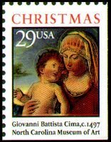 Stamp, Madonna and Child in a Landscape, by Giovanni Battista Cima, United States of America,  