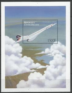 Souvenir Sheet, Concorde (British Airways), Central African Republic,  , Aircraft, Airlines, Aviation