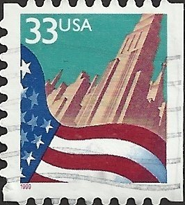Stamp, Flag over City, United States of America,  