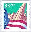 Stamp, Flag over City, United States of America,  