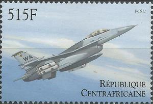 Stamp, General Dynamics F-16 "Fighting Falcon", Central African Republic,  , Air Forces, Aircraft, Aviation