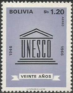 Stamp, UNESCO, Bolivia,  , Logos, UNESCO