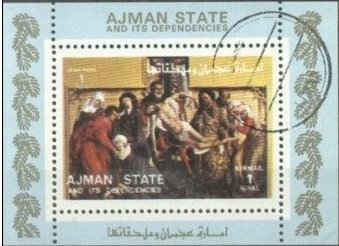 Souvenir Sheet, Descent from the Cross by Rogier van de Weide, Ajman,  , Paintings, Religion