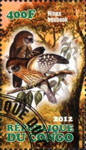 Stamp, Ninox Boobook, Cinderellas,  , Animals (Fauna), Birds, Owls