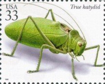 Stamp, Common True Katydid (Pterophylla camellifolia) , United States of America,  , Insects
