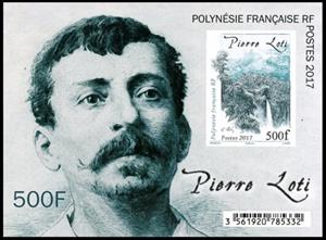 Souvenir Sheet, Pierre Loti, Author, French Polynesia,  , Authors, Waterfalls