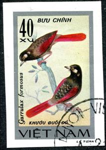 Stamp, Red-winged Laughingthrush (Garrulax formosus), Vietnam,  , Animals (Fauna), Birds