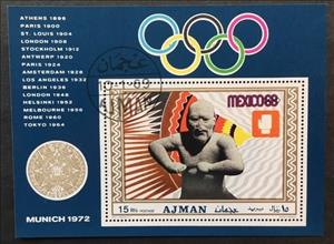 Souvenir Sheet, Mexiko, Ajman,  , Boxing, Olympic Games