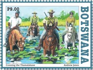 Stamp, Crossing the Thamalakane, Botswana,  , Animals (Fauna), Horses, Rivers