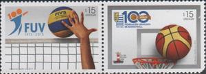 Se-tenant, Se-tenant Pair, Uruguay,  , Anniversaries and Jubilees, Basketball, Sports, Volleyball