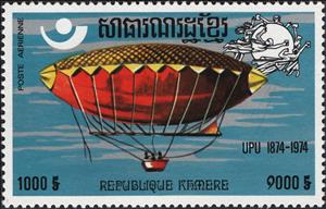 Stamp, Airship, Cambodia,  , Anniversaries and Jubilees, Postal History, Postal Services, Transport