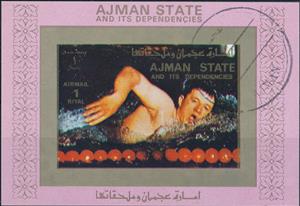 Souvenir Sheet, Swimming, Ajman,  , Olympic Games, Sports, Swimming