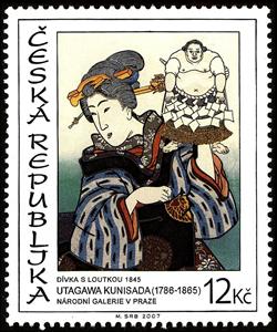 Stamp, Utagawa Kunisada (1786-1865): Girl with a Puppet, 1845, Czech Republic,  , Paintings, Art