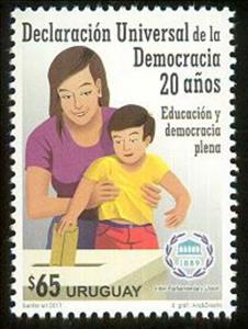 Stamp, Universal Declaration of Democracy 20th Anniversary, Uruguay,  , Education, Elections, Politics, Seals (Emblems)