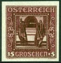 Stamp, Combat between Kriemhild & Brunhild before Worms cathedral, Austria,  , Churches - Cathedrals - Basilicas - Chapels