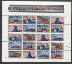 Mini Sheet, All Aboard!, United States of America,  , Locomotives, Railways