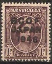 Stamp, Queen Elizabeth, overprinted B.C.O.F. JAPAN 1946, Australia,  , Crowns and Coronets, Famous People, Heads of State, Queens, Royalty