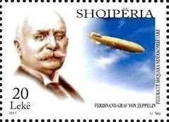 Stamp, Ferdinand Graf Von Zeppelin, Albania,  , Aviation, Famous People, Men