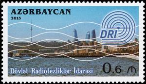 Stamp, Baku, wavy lines, emblem, Azerbaijan,  , Telecommunication, Television Towers, Townscapes / City Views
