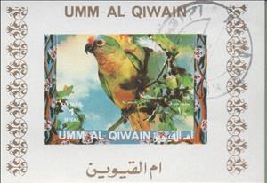 Souvenir Sheet, Amazon (Amazona sp.), Umm al-Qiwain,  , Animals (Fauna), Birds