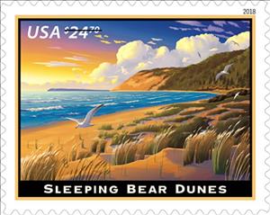 Stamp, Expedited Post Stamps 2018 : Sleeping Bear Dunes, Empire, MI, United States of America,  , Beaches, Dunes, Landscapes