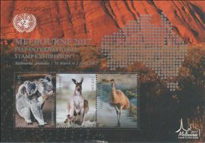 Souvenir Sheet, Dromaius novaehollandiae, UNO Vienna,  , Animals (Fauna), Birds, Kangaroos, Koalas, U.N.O.
