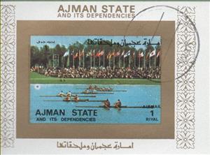 Souvenir Sheet, Rowing (Double Scull), Ajman,  , Aquatic Sports, Olympic Games, Rowing, Sports