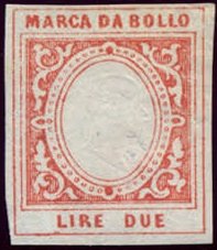 Revenue Stamp, King Victor Emanuel II, Italy,  , Famous People, Heads of State, Kings, Men, Royalty