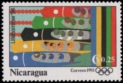 Stamp, Four-man bobsled., Nicaragua,  , Olympic Games, Sports