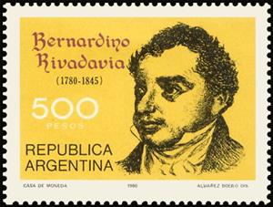 Stamp, Bernardino Rivadavia (1780-1845), Argentina,  , Anniversaries and Jubilees, Famous People, Freedom Fighters, Heads of State, Men, Politicians