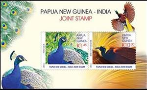 Souvenir Sheet, Papua New Guinea-India Joint Stamp, Papua New Guinea,  , Animals (Fauna), Birds, Diplomacy, Joint Issues, Peacocks