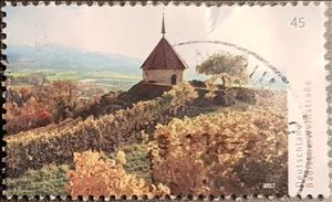 Stamp, Baden Wine Street, Germany, Federal Republic,  , Churches - Cathedrals - Basilicas - Chapels, Landscapes, Mountains, Trees