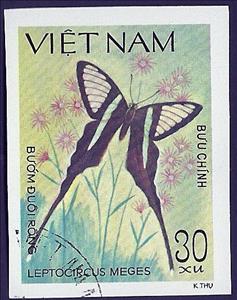 Stamp, Green Dragontail (Leptocircus meges), Vietnam,  , Animals (Fauna), Butterflies, Insects