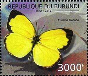 Stamp, Eurema hecabe, Burundi,  , Animals (Fauna), Butterflies, Insects