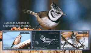 Mini Sheet, European Crested Tit Lophophanes cristatus, Cinderellas,  , Animals (Fauna), Birds