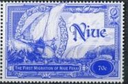 Stamp, First migration of Niue Fekai, Niue,  , Coastal Areas, People, Sailing Ships
