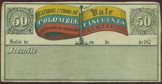 Stamp, Flagpole centred, Colombia,  , Flags, Numbers