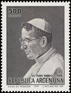 Stamp, Pope John Paul I (1912-1978), Argentina,  , Famous People, Popes, Religion