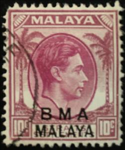 Stamp, Overprinted "B.M.A. Malaya", Straits Settlements,  , Famous People, Heads of State, Kings, Men, Palm-trees, Royalty