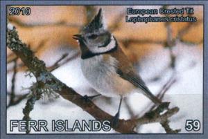 Stamp, European Crested Tit Lophophanes cristatus, Cinderellas,  , Animals (Fauna), Birds