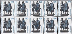 Booklet Pane, Goethe-Schiller Monument, Weimar, Germany, Federal Republic,  , Authors, Famous People, Literary People (Poets and Writers), Literature, Monuments, Sculptures, Statues, UNESCO World Heritage Sites