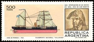 Stamp, Centenary of repatriation of the remains of San Martin, Argentina,  , Famous People, Freedom Fighters, Generals, Sailing Ships, Ships