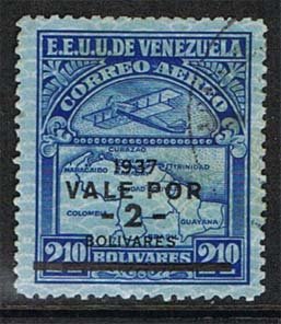 Stamp, Surcharged in black. 2 Bs on 2,10 Bs., Venezuela,  
