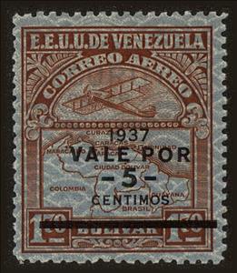 Stamp, Surcharged in black. 5 c on 1,70 Bs., Venezuela,  