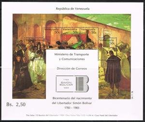 Souvenir Sheet, Baptism of the Liberator by Tito Salas, Venezuela,  , Paintings
